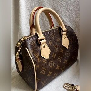 Brown and Cream speedy bag . New with shoulder strap !!